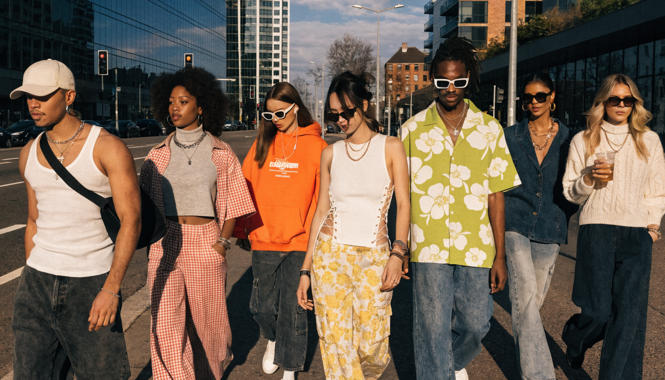 Stylish people wearing ShopNational Clothing in urban setting