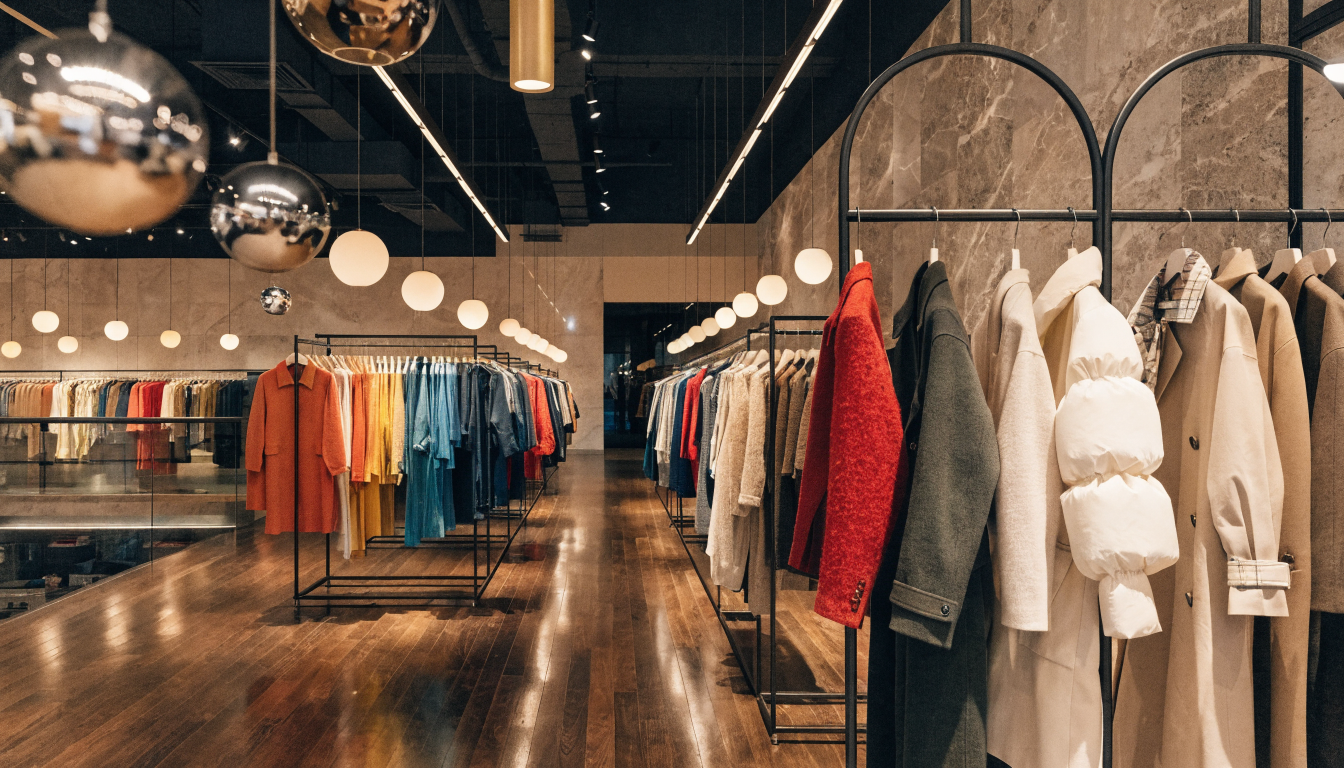 ShopNational Clothing full catalog with organized racks of premium fashion