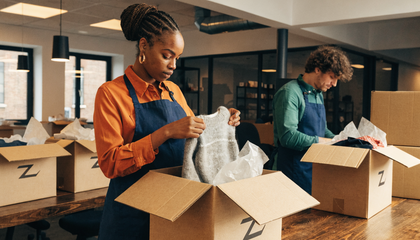 ShopNational Clothing packages prepared for free shipping with branded boxes